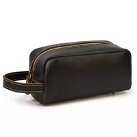 Most Quality Solid Color Simple Wear Resistant Men Genuine Leather Cosmetic Bag